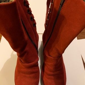 Fly London Women’s Yada Boots Red Wedge Mid Calf Side Zip Lace Up 4-4.5 EU 35